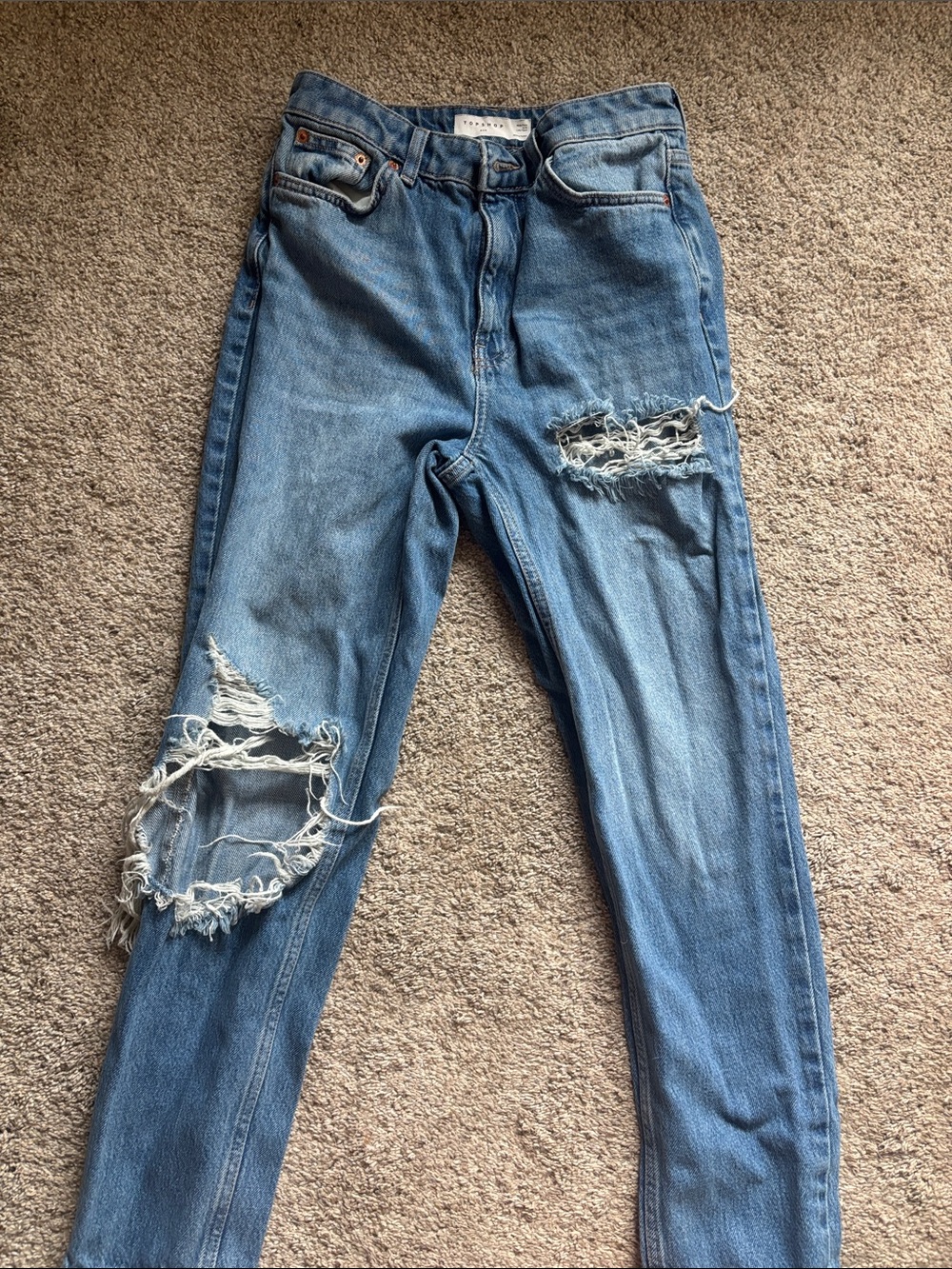 Topshop Medium Blue Distressed Skinny Jeans